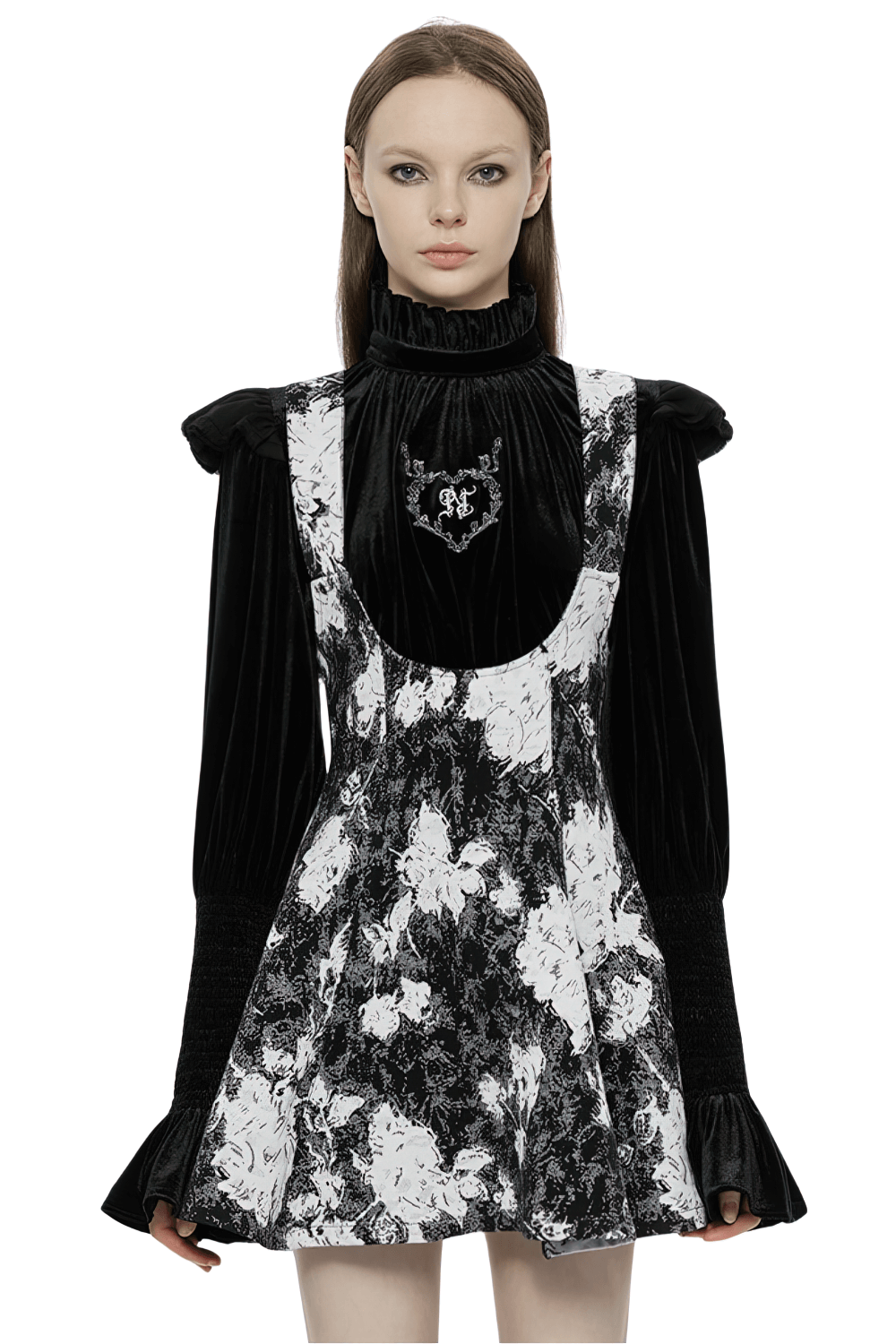 Elegant Punk Rave Gothic Dark Rose Jacquard Dress