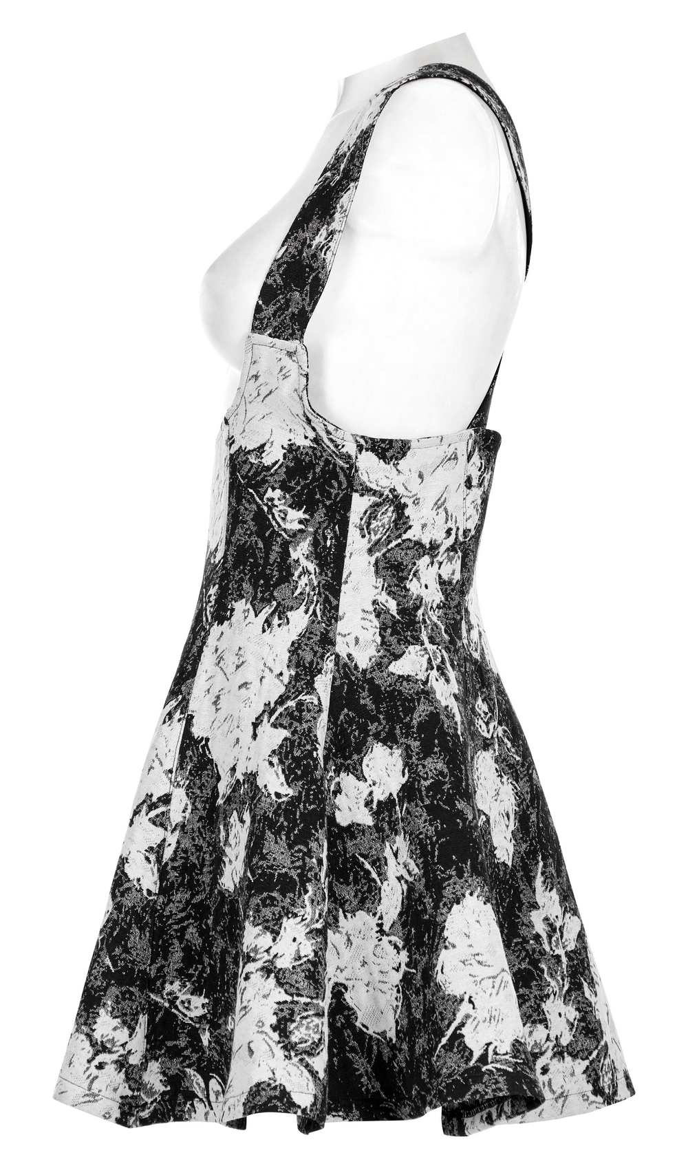 Elegant Punk Rave Gothic Dark Rose Jacquard Dress with split waist and floral pattern, showcasing stylish princess detailing.