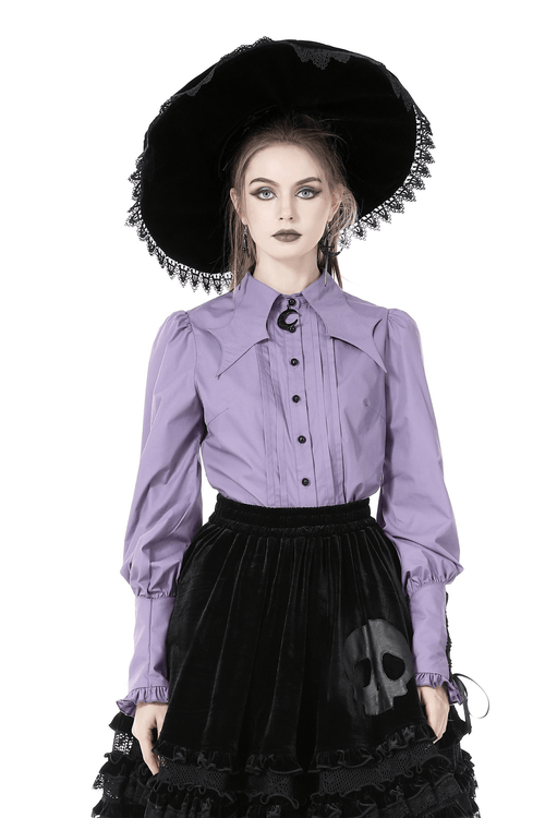 Chemisier violet élégant avec manches à volants et liens