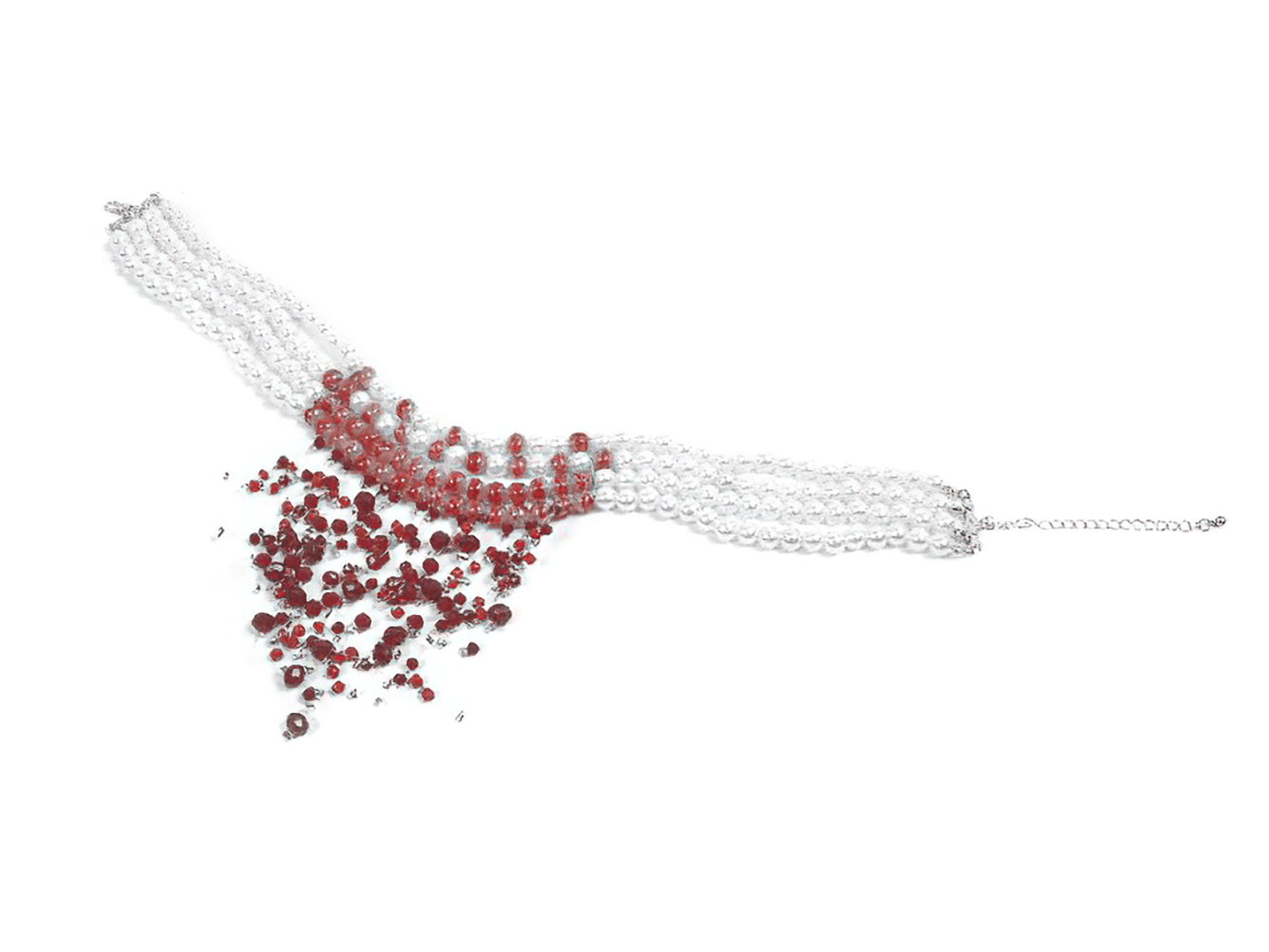 Elegant Red and White Beaded Lace Goth Necklace featuring a stunning design with cascading beads.