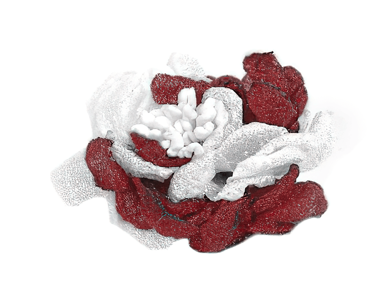 Elegant Red and White Beaded Lace Goth Necklace featuring striking red and white beads with intricate lace design.