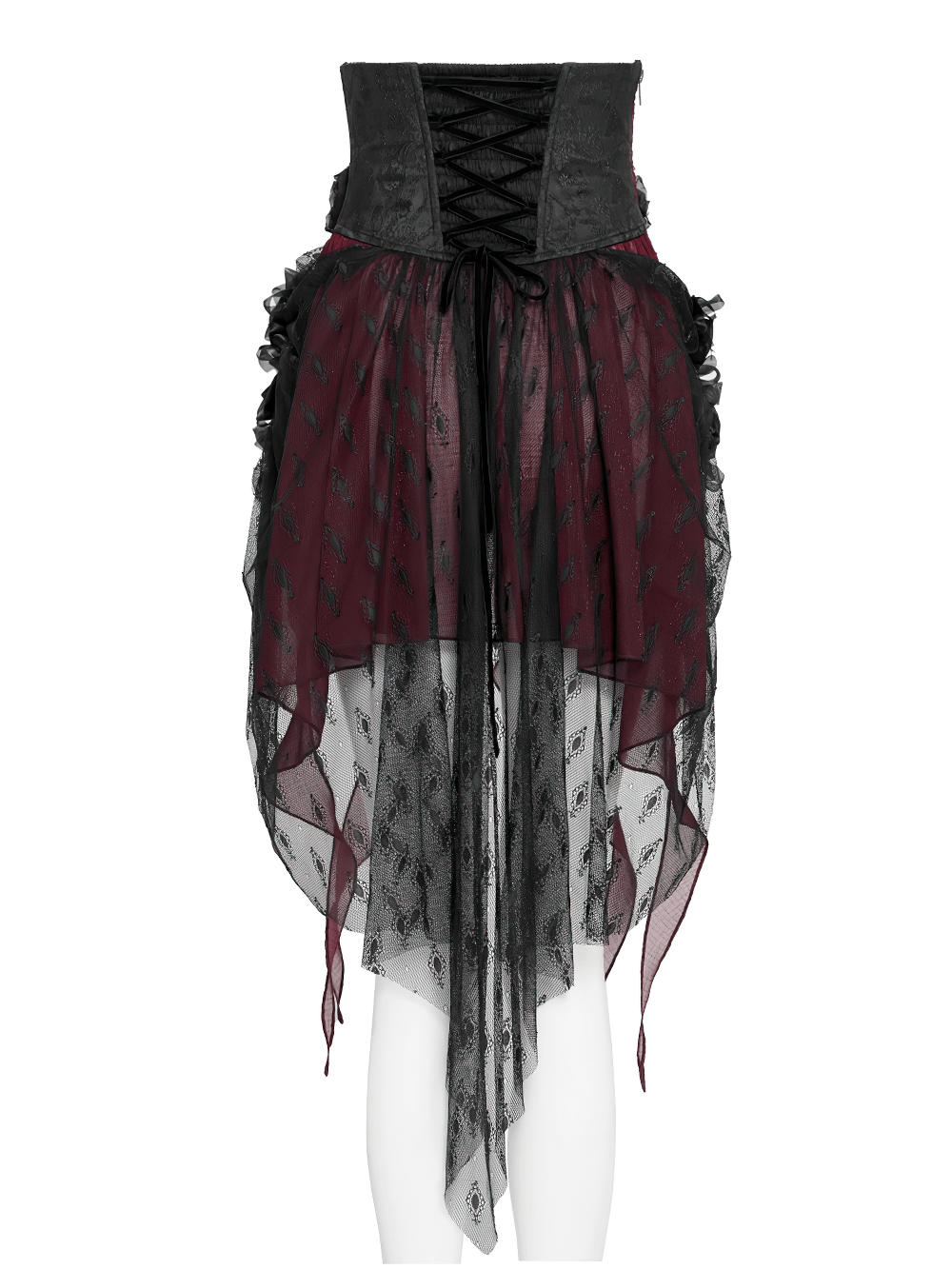 Ceinture Corset Gothique en Dentelle Rouge-Noir Élégante avec Surjupe