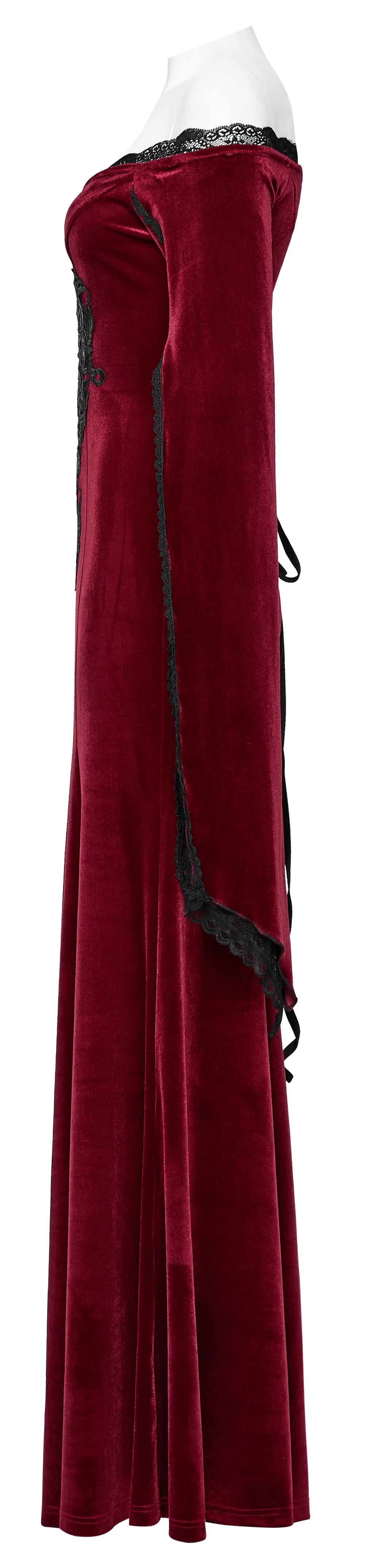 Elegant Red Velvet Gothic Dress with Lace Sleeves - HARD'N'HEAVY