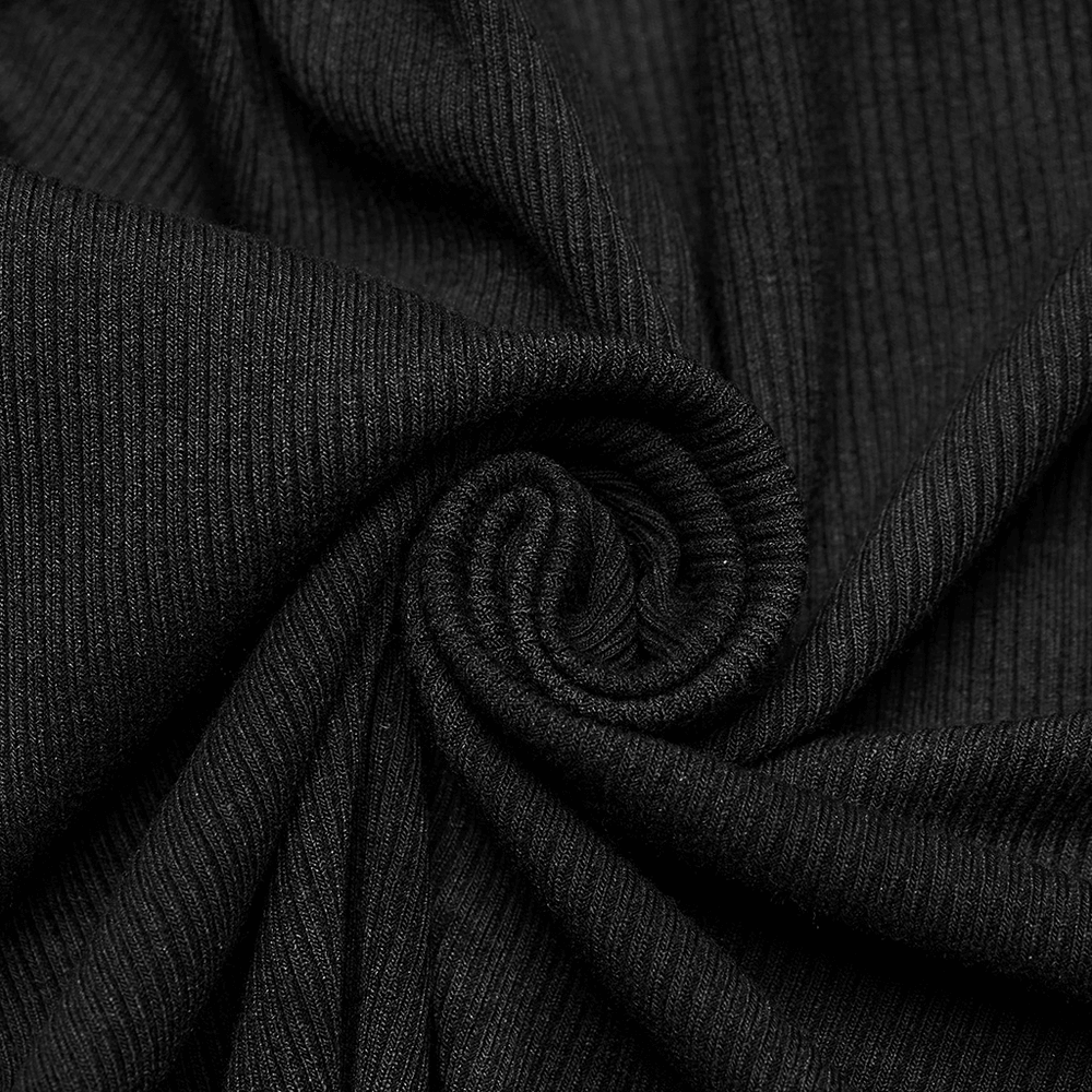 Close-up of elegant ribbed black fabric, perfect for creating a chic, slim-fitting tube dress.