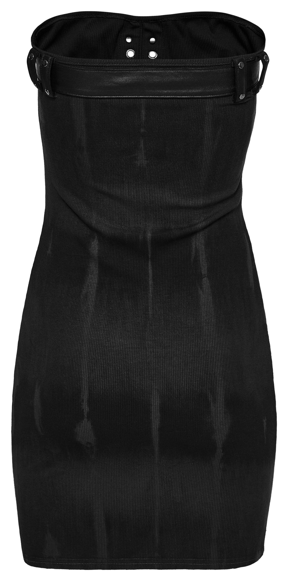 Elegant ribbed tie-dye tube dress in black with front drawstring and slim fit, perfect for chic occasions.