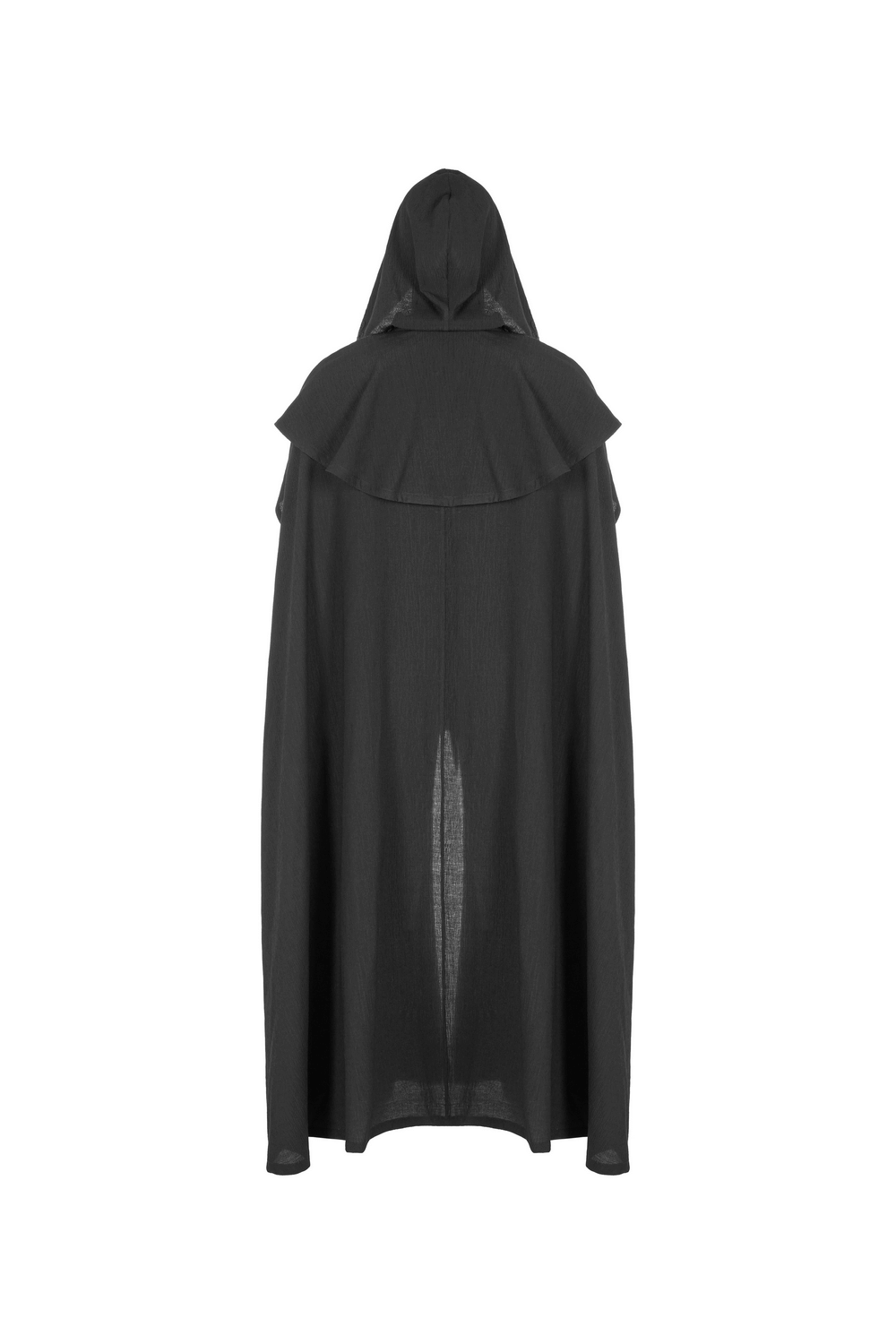 Elegant black Rococo cloak with cascading shoulders and hood, perfect for adding dramatic flair to any outfit.