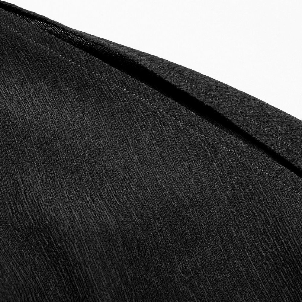 Close-up of the elegant black woven fabric of the Rococo long cloak showcasing texture and durability.