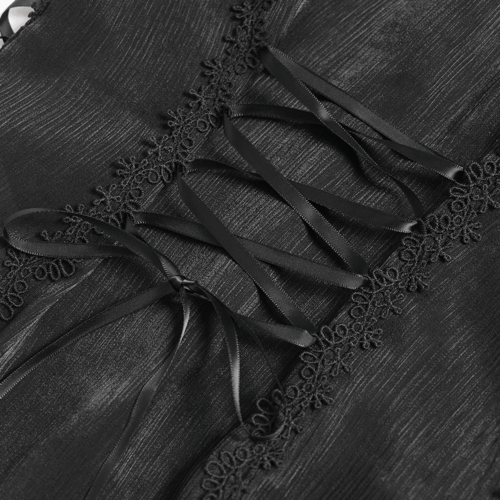 Elegant Ruffle Blouse with Sheer Yoke and Lace-Up Sides detailing close-up of lace-up sides and ruffles.