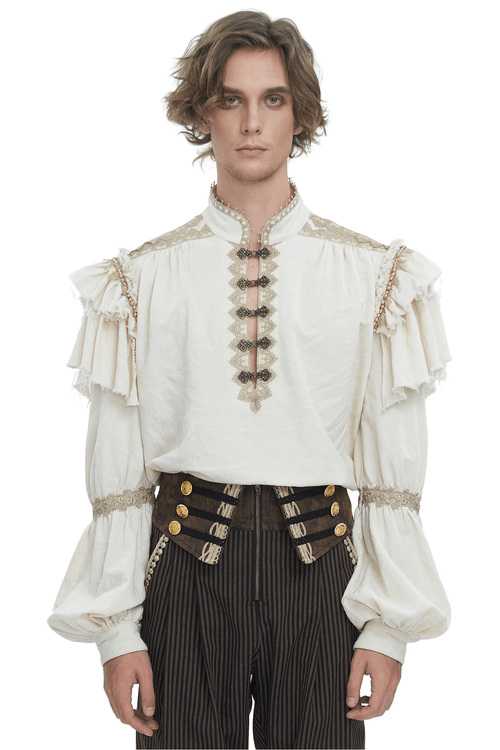 Chemise élégante en coton à volants avec détails en perles