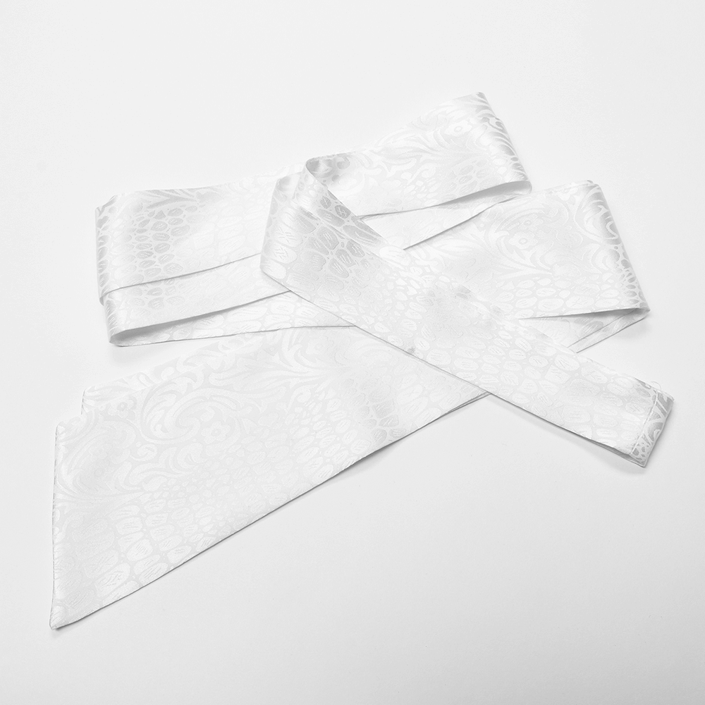 Elegant white accessory tie with a textured pattern, perfect for adding a touch of class to any outfit.