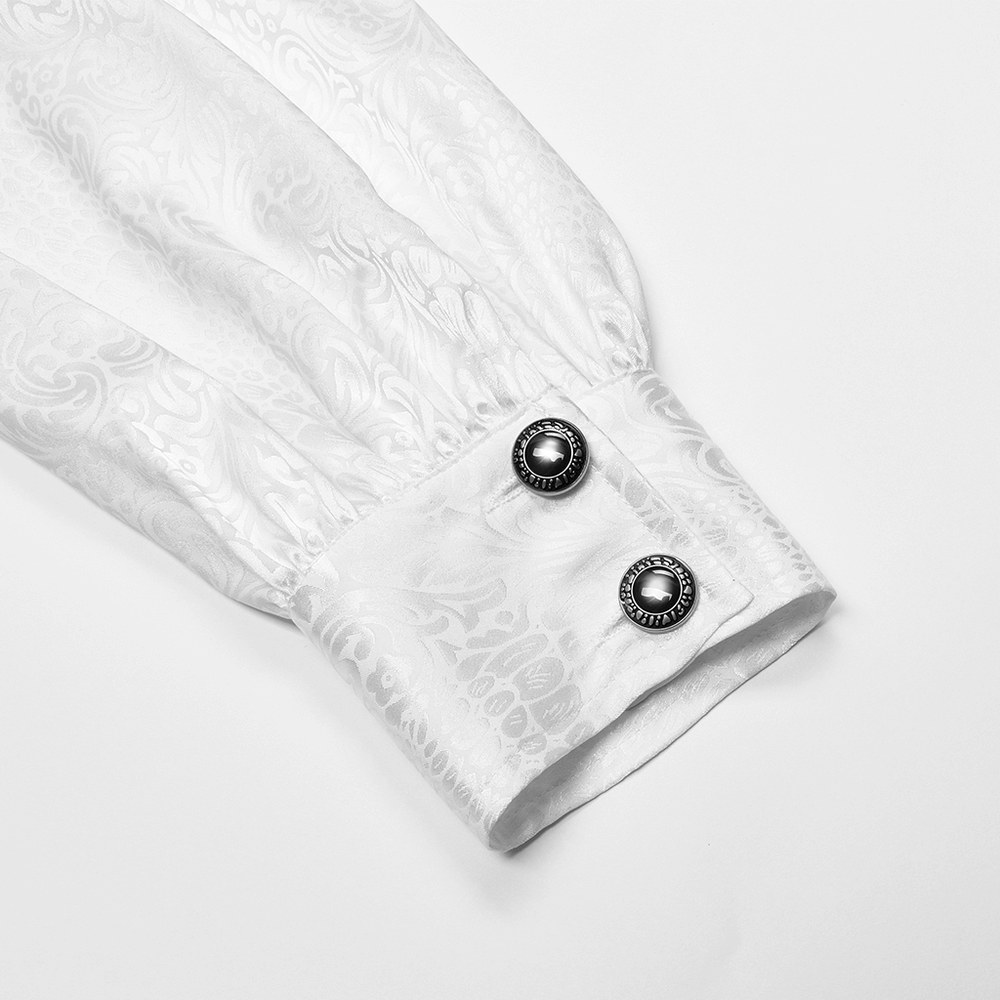 Elegantly designed white blouse cuff featuring intricate patterns and decorative buttons for gothic styling.