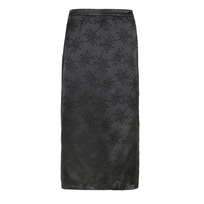Elegant Satin Skirt Of Stylish Floral Print For Women / Slim Solid High Waisted Skirt - HARD'N'HEAVY