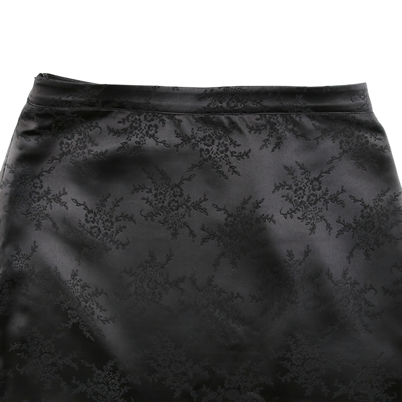 Elegant Satin Skirt Of Stylish Floral Print For Women / Slim Solid High Waisted Skirt - HARD'N'HEAVY