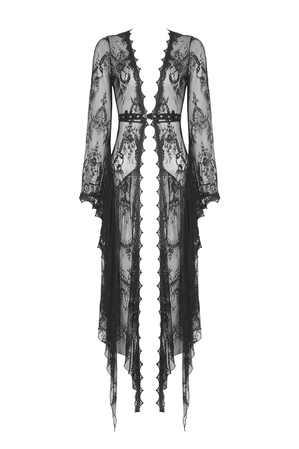 Elegant black lace cape with bell sleeves, perfect for a gothic-inspired look and stylish layering.