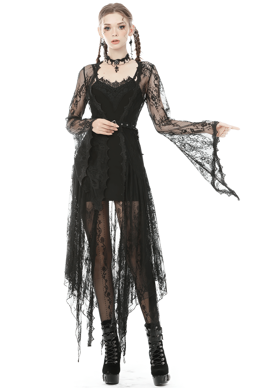 Elegant Sexy Flare Sleeves Long Lace Cape for Women