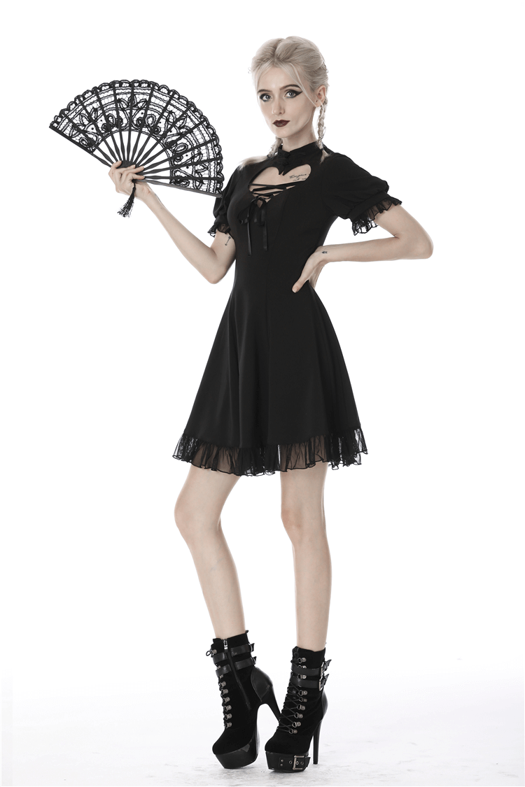 Elegant Short Sleeves Mini Dress with Ruffled Hem