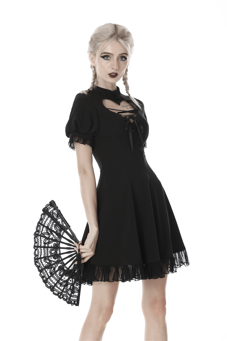 Elegant Short Sleeves Mini Dress with Ruffled Hem