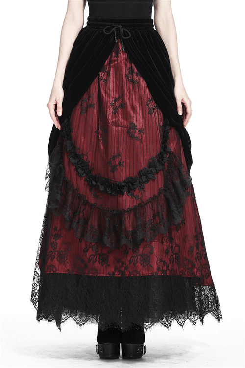 Elegant Steampunk Layered Lace Long Skirt for Women