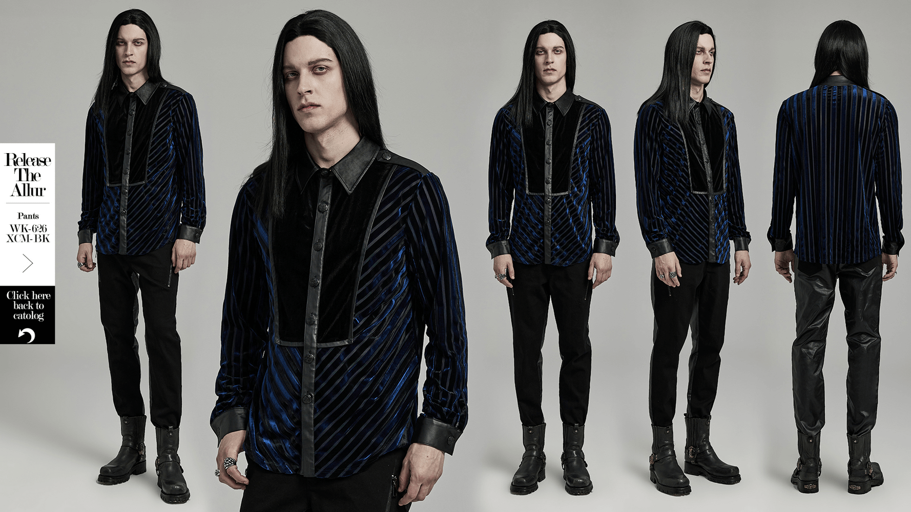 Men's elegant striped velvet shirt in blue and black, featuring modern fit and rubberized fabric details.