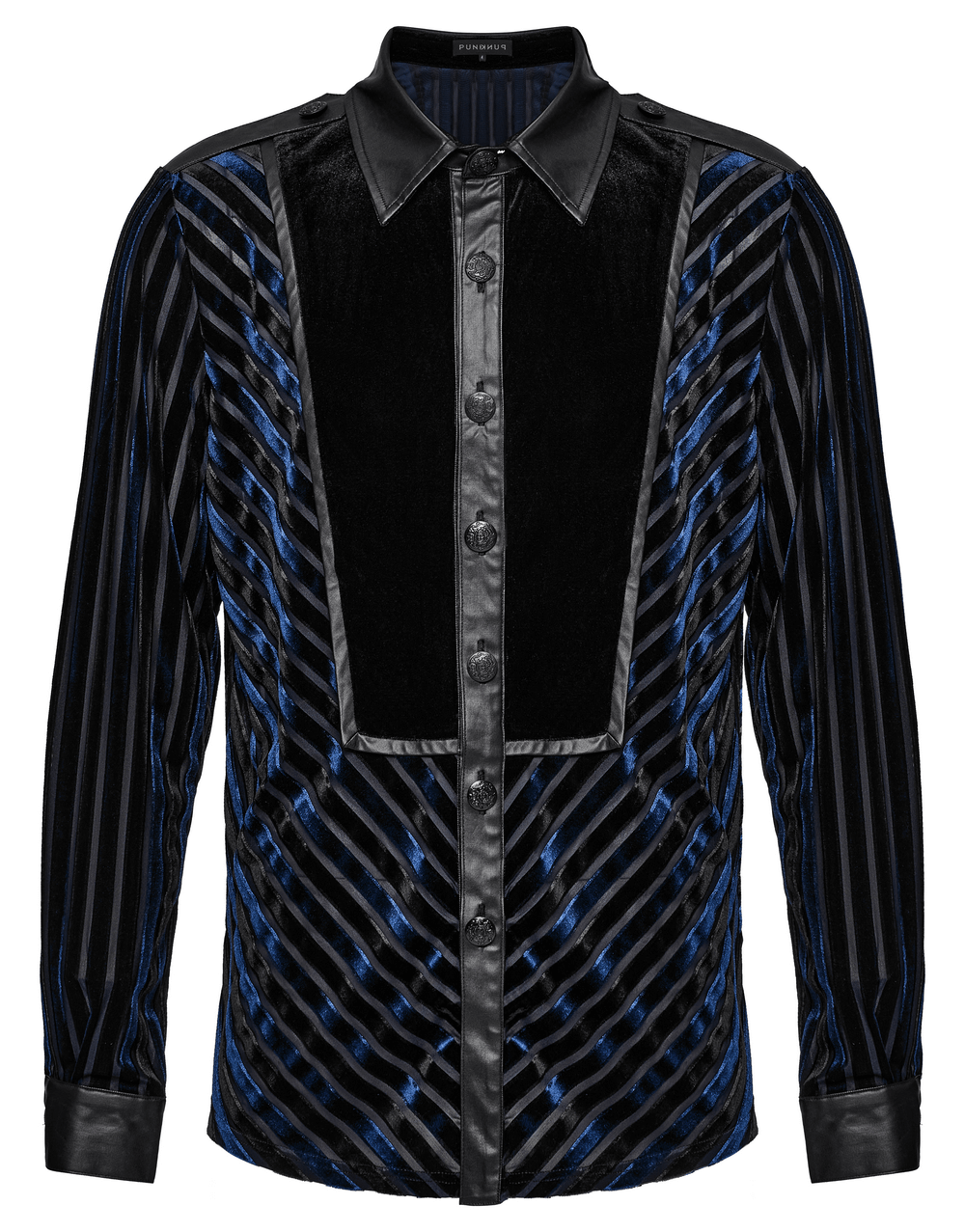 Elegant striped velvet and rubberized men's shirt featuring a sleek design and bold color contrast.