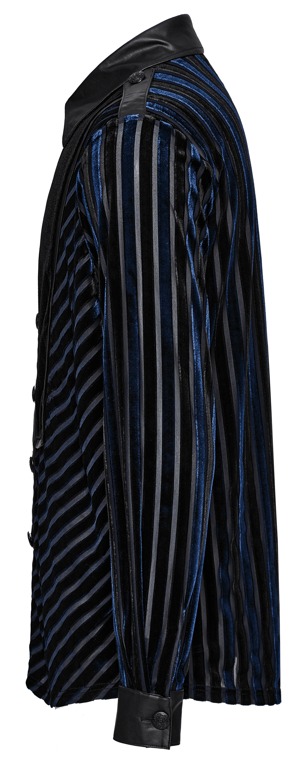 Elegant striped velvet men's shirt featuring modern rubberized accents and a sleek fitted design.