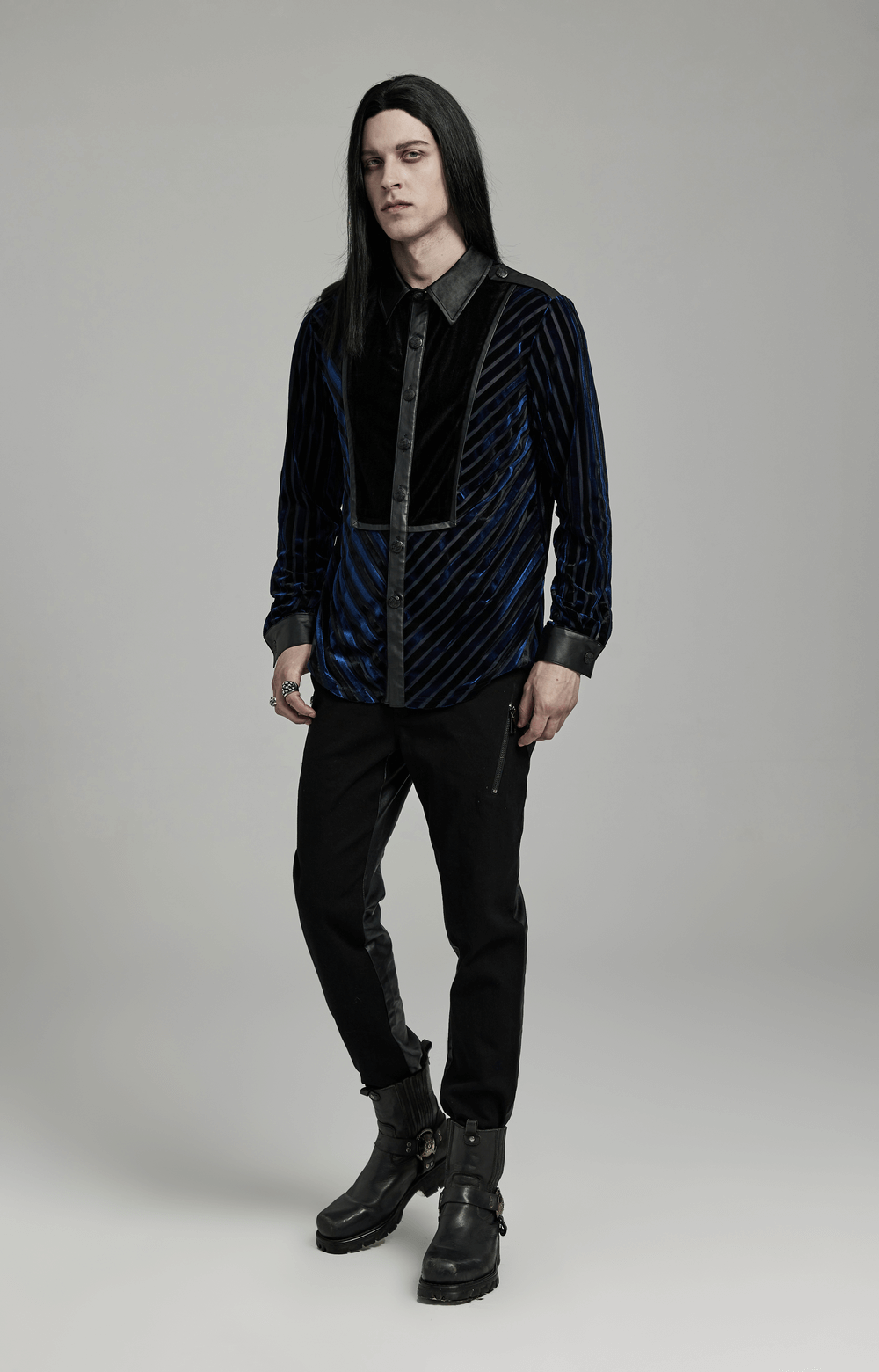Bold men's shirt in striped velvet and rubber with a modern fitted design, perfect for making a stylish statement.
