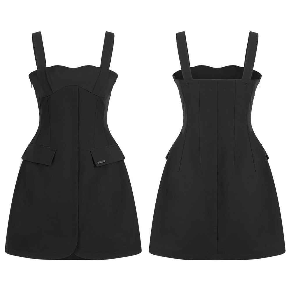 Elegant Structured Strap A-Line Dress with Pockets