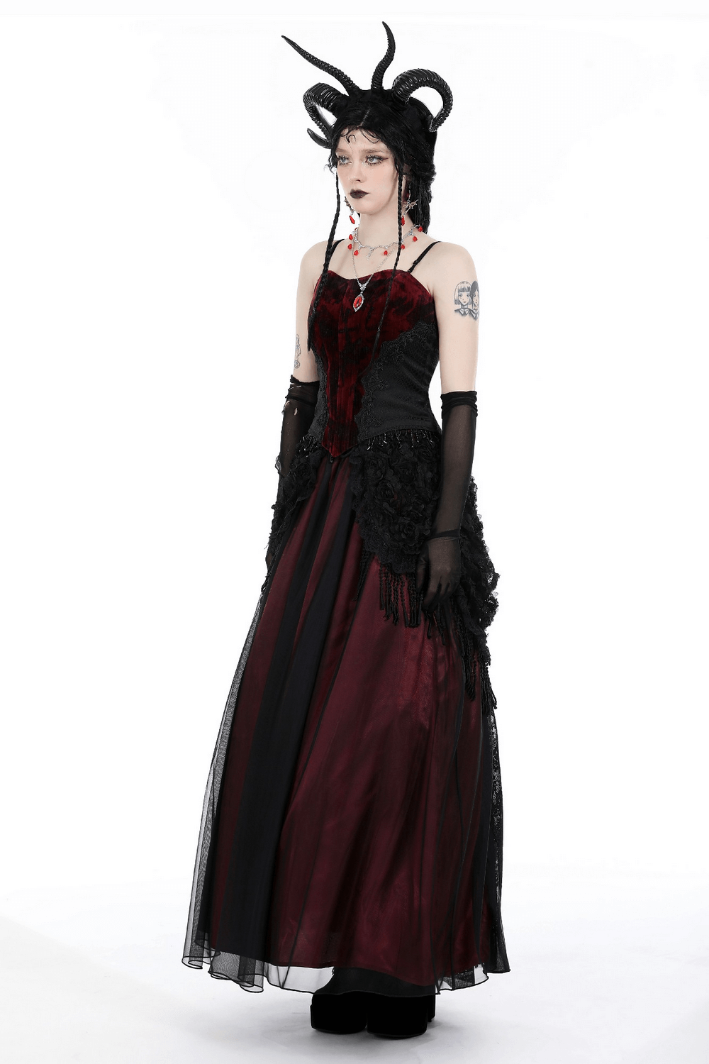 Elegant Velvet and Lace Corset Top with Tassels