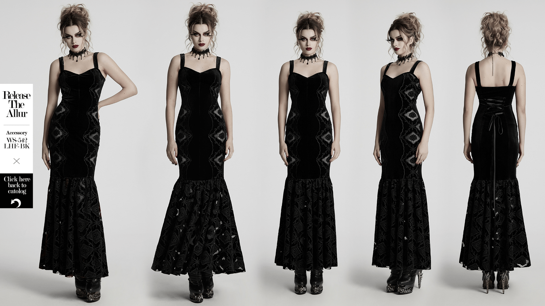 Elegant velvet embroidered dress with pleated hem, showcasing gothic retro style and luxurious silhouette.