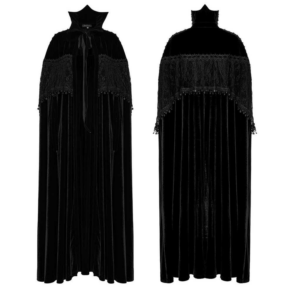 Elegant velvet gothic cloak with lace details, featuring a bat neck and exquisite spikes for a dark, alluring look.