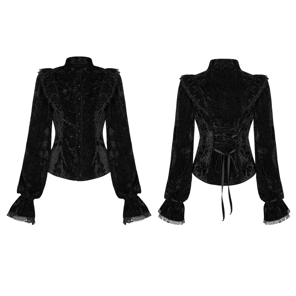 Elegant Velvet Gothic Ruffle Shirt Slim Fit for Women - HARD'N'HEAVY