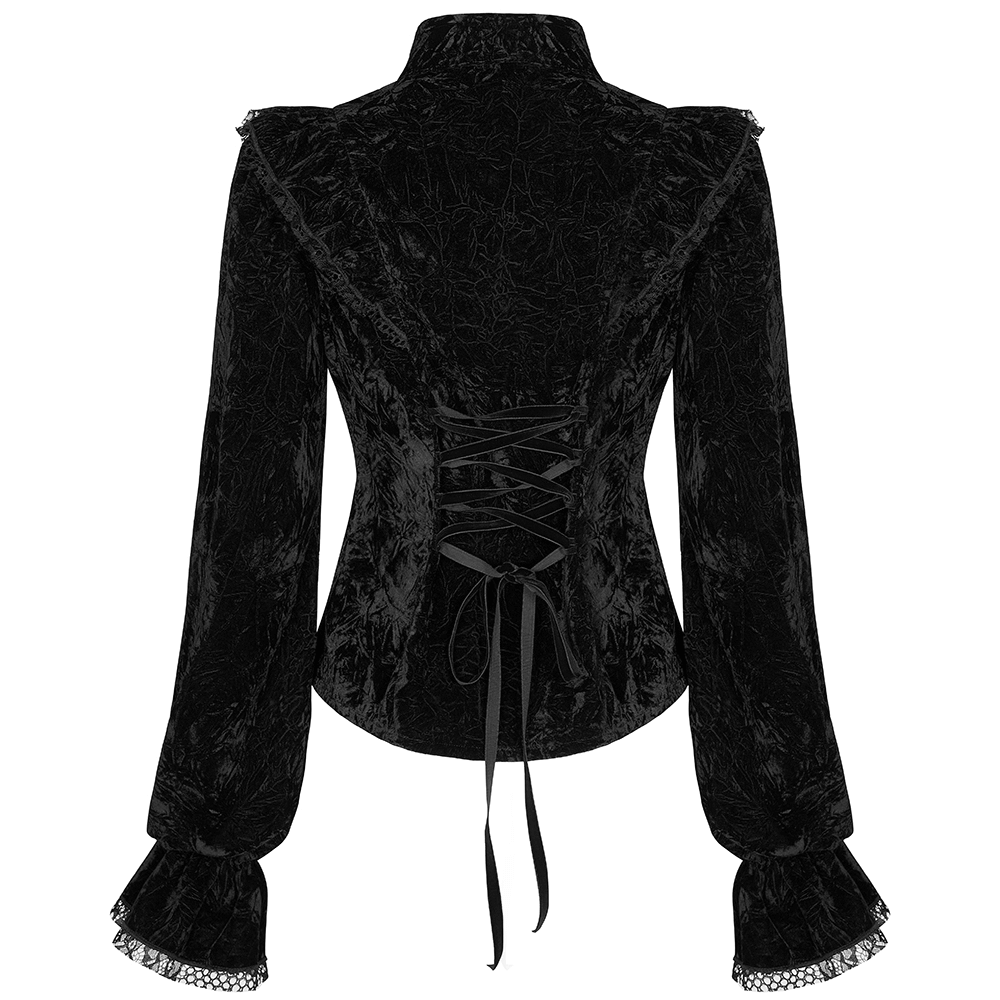 Elegant Velvet Gothic Ruffle Shirt Slim Fit for Women - HARD'N'HEAVY
