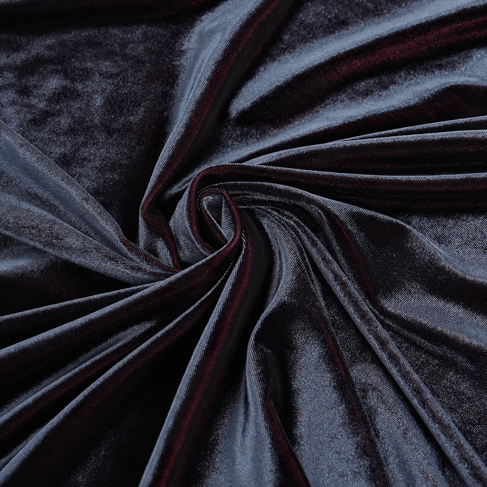 Close-up of luxurious dark velvet fabric, showcasing its soft texture and rich, deep colors for gothic elegance.