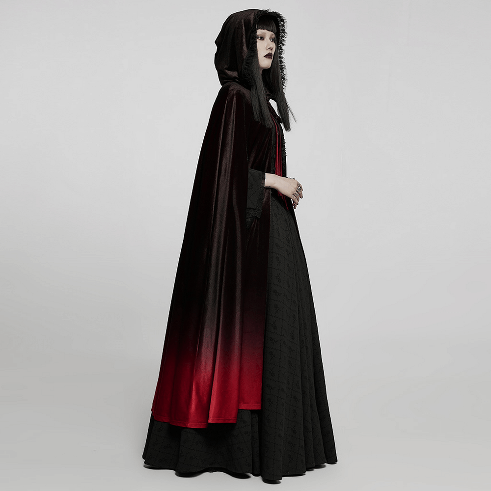 Elegant Velvet Gradient Gothic Hooded Cloak - HARD'N'HEAVY
