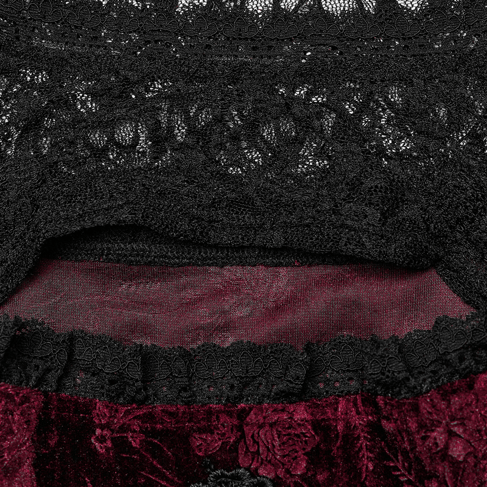 Close-up of lace and velvet details on the Elegant Velvet Rose Mesh Dress, showcasing intricate textures and embroidery.