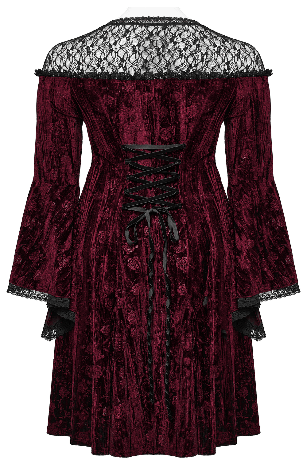 Elegant Velvet Rose Mesh Dress with Trumpet Sleeves