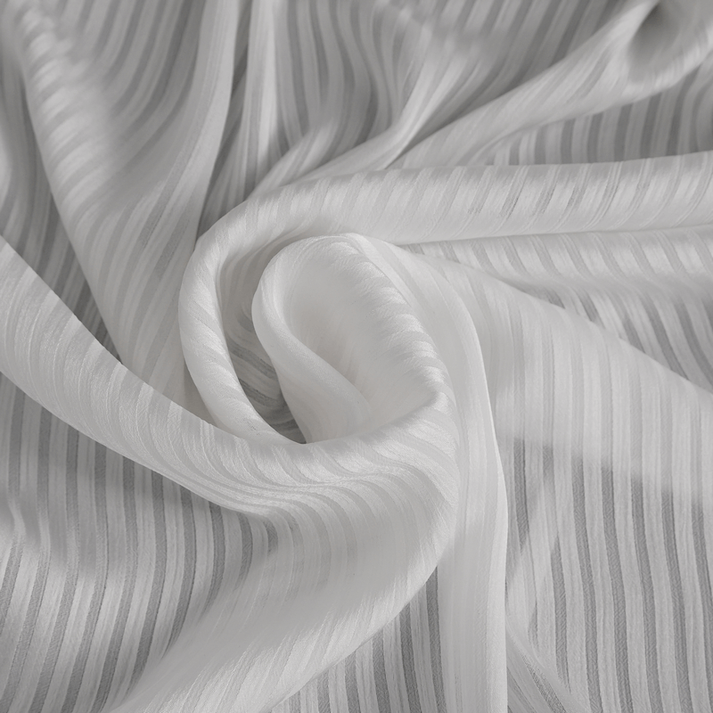 Luxurious white pleated fabric featuring soft stripes, perfect for stylish clothing designs.
