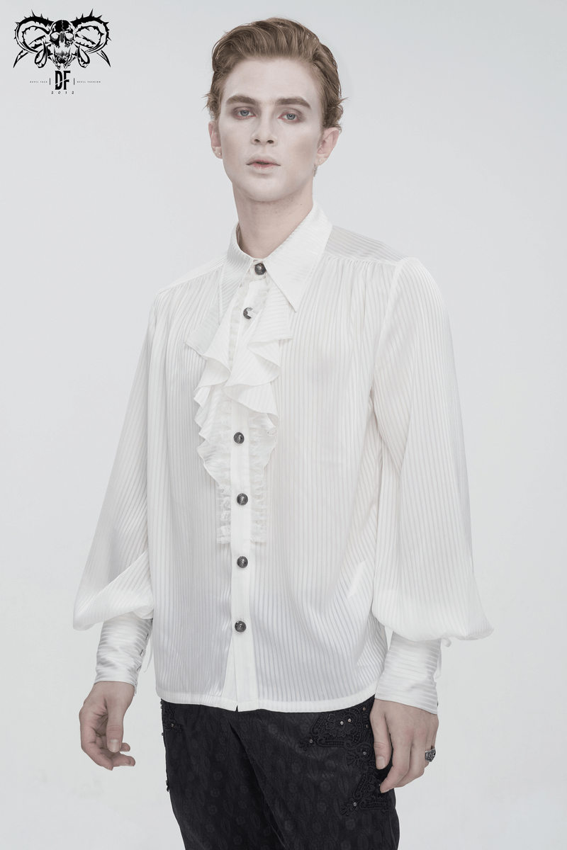 Elegant Victorian Inspired Pleated Ruffle Shirt With Buttons - HARD'N'HEAVY