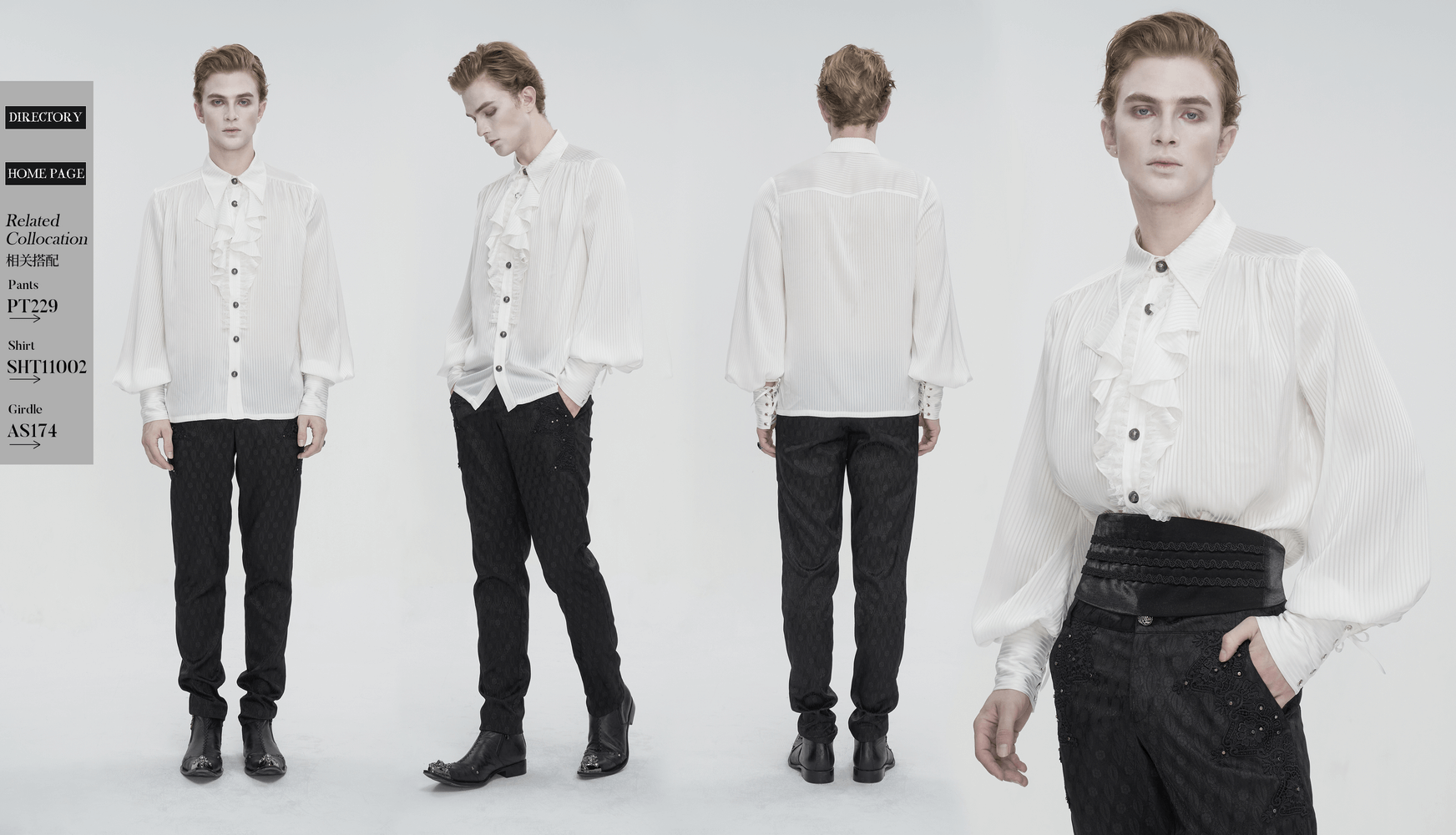 Elegant Victorian inspired men's pleated ruffle shirt with buttons, showcasing timeless style and modern sophistication.