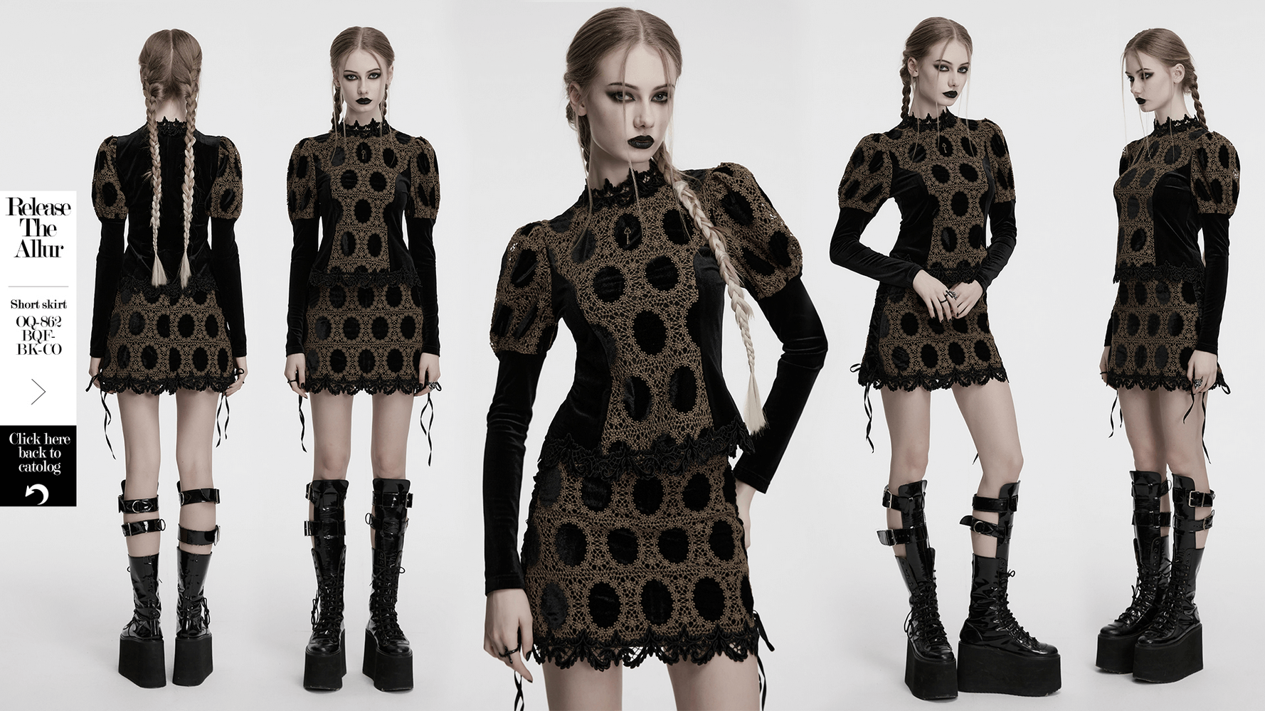 Elegant Victorian lace velvet top with bubble sleeves, showcasing a stylish black design and unique textures.