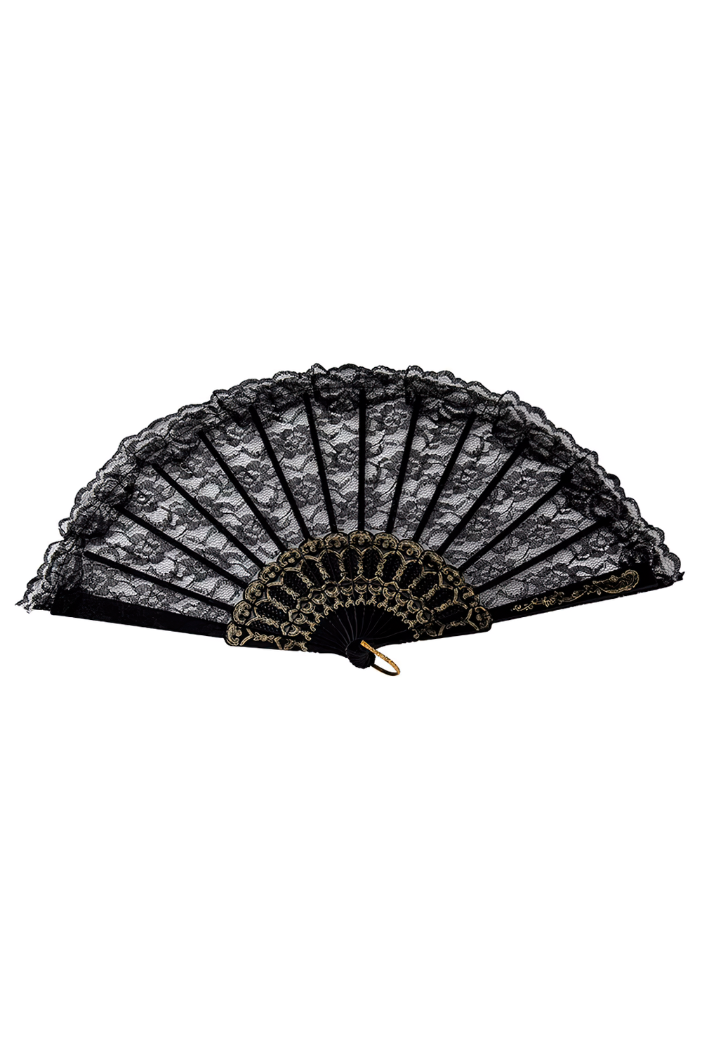 Elegant Vintage Gothic Lace Folding Hand Fans black lace fan with gold detailing for Victorian-inspired style