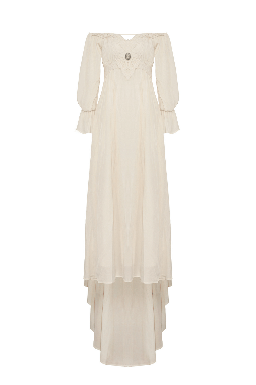 Elegant vintage long sleeves maxi dress with lace detail, perfect for romantic occasions and formal events.