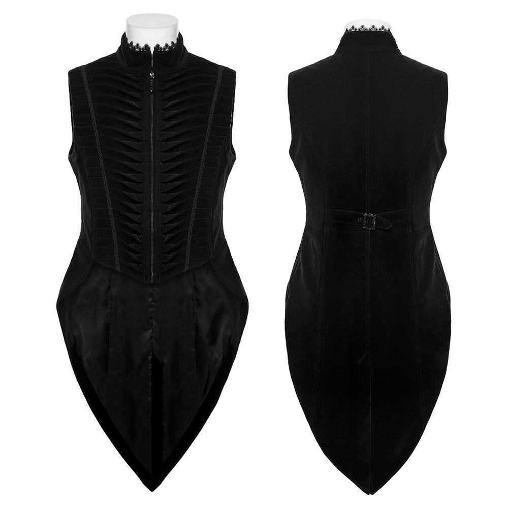 Elegant Waistcoat with Tailcoat Hem and Structured Pleats showcasing an elegant design and structured pleats.