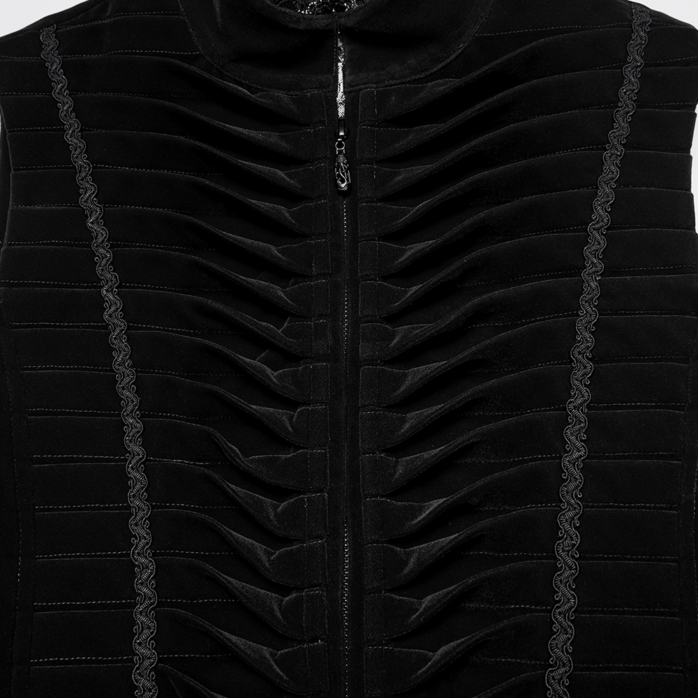 Elegant Waistcoat with Tailcoat Hem and Structured Pleats in black, showcasing elegant pleating and intricate design.