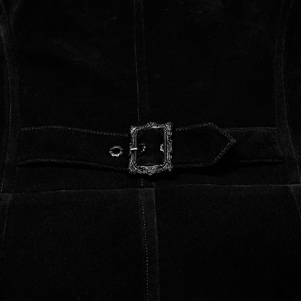 Elegant Waistcoat with Tailcoat Hem and Structured Pleats showcasing a stylish black belt detail.