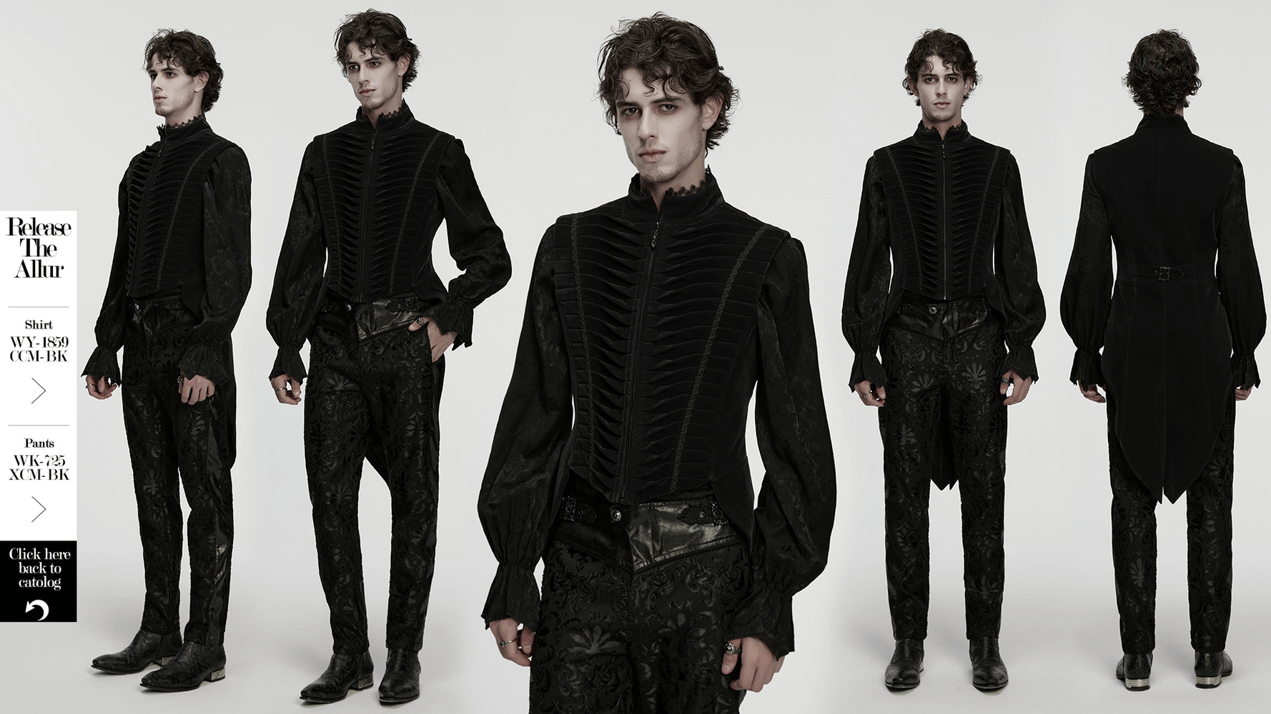 Elegant Waistcoat with Tailcoat Hem and Structured Pleats displayed on a model from multiple angles.