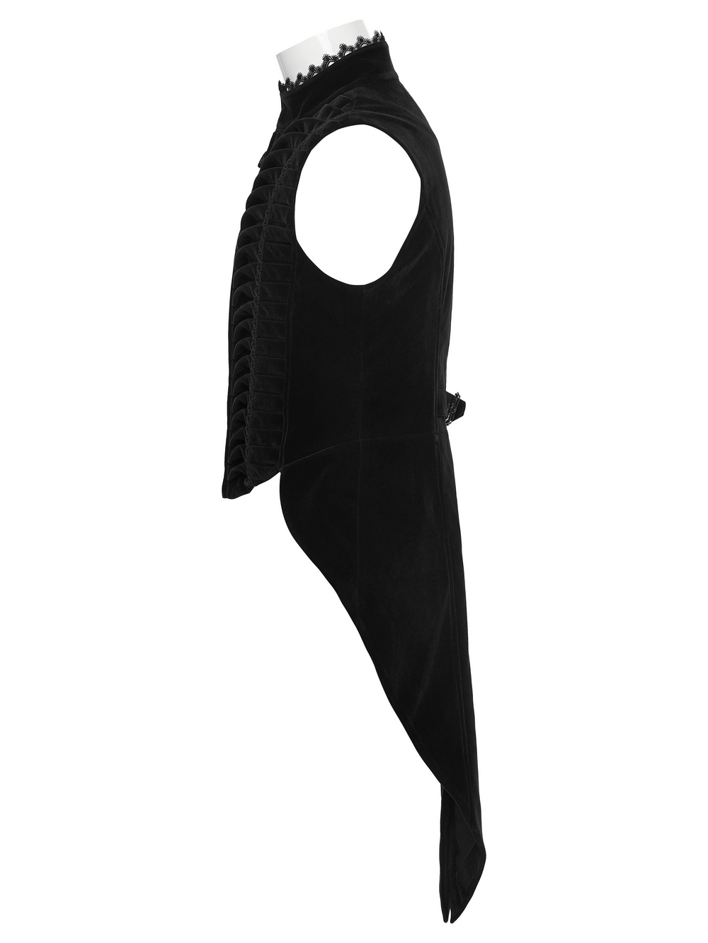Elegant Waistcoat with Tailcoat Hem and Structured Pleats showcased in elegant black design.