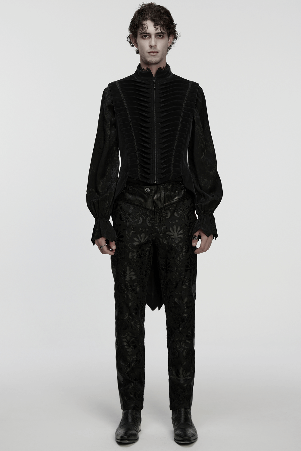 Elegant Waistcoat with Tailcoat Hem and Structured Pleats, showcasing a stylish black design.