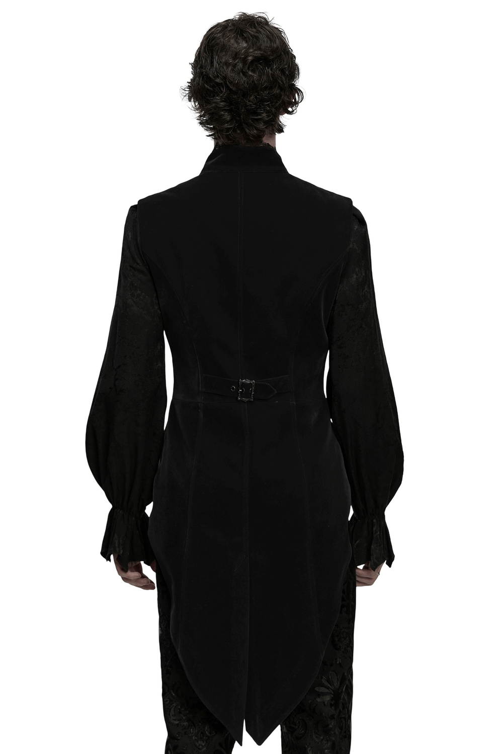 Elegant Waistcoat with Tailcoat Hem and Structured Pleats, back view showcasing structured design and elegant silhouette.
