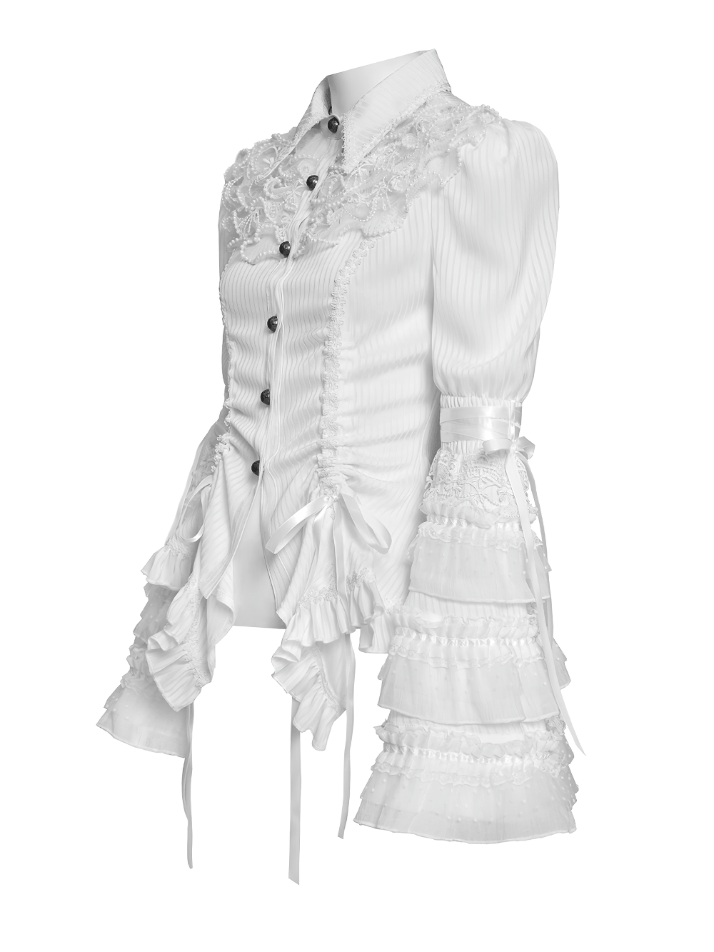 Elegant White Gothic Victorian Ruffle Sleeve Blouse